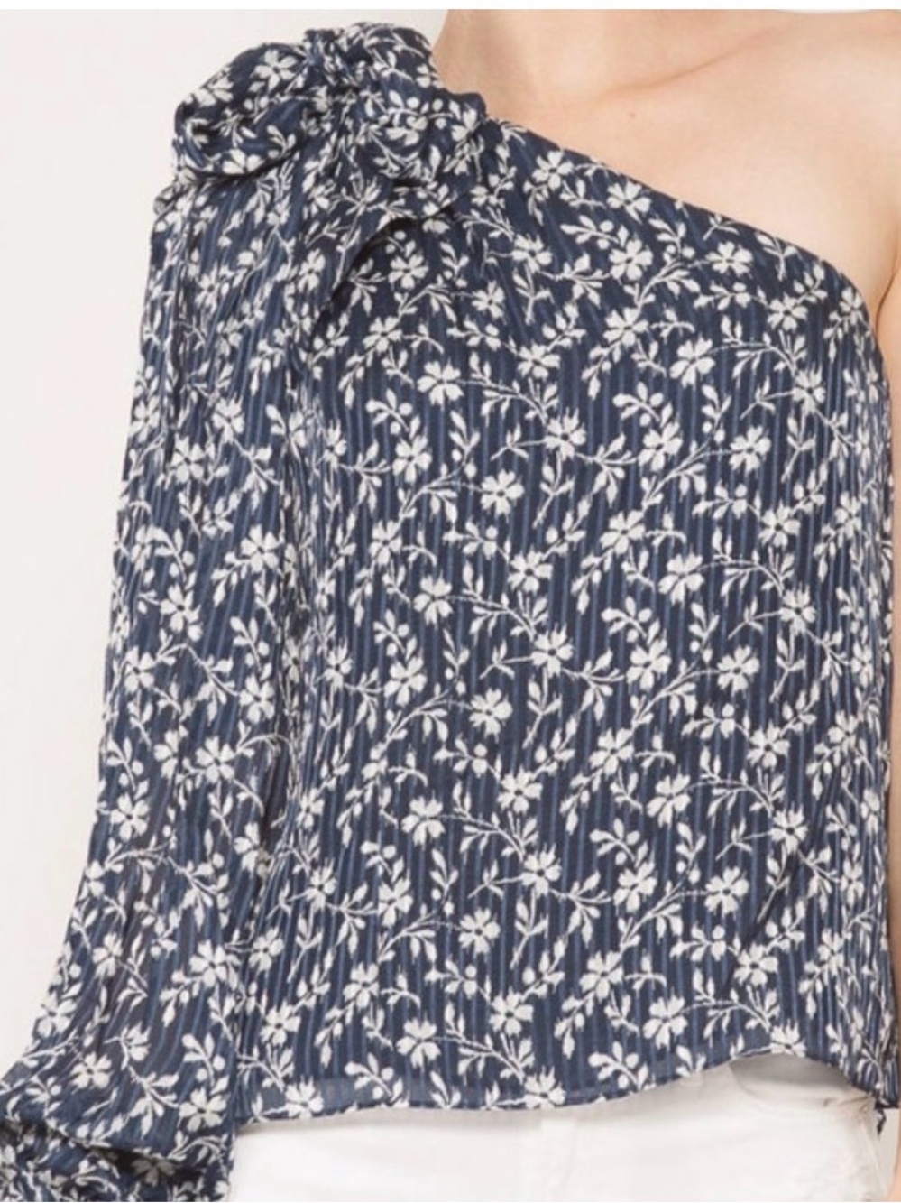 Ulla Johnson Enid Blue Cotton Silk Floral One Shoulder Blouse Size 2 Fits 4 XS S